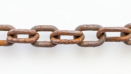 Rusty metal chain links on white background.