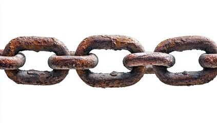 Rusty chain links isolated on white background.