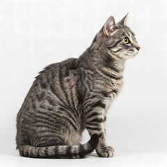Obraz premium Gray Tabby Cat Sitting Isolated on White Background