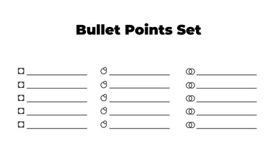 Bullet list set of vector, simple circle design in three style.