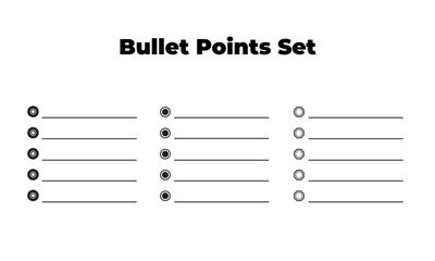 Bullet list set of vector, simple circle design in three style.