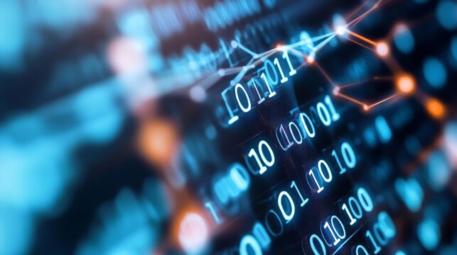 Abstract representation of binary code on a digital screen symbolizing data analytics and computing : Generative AI