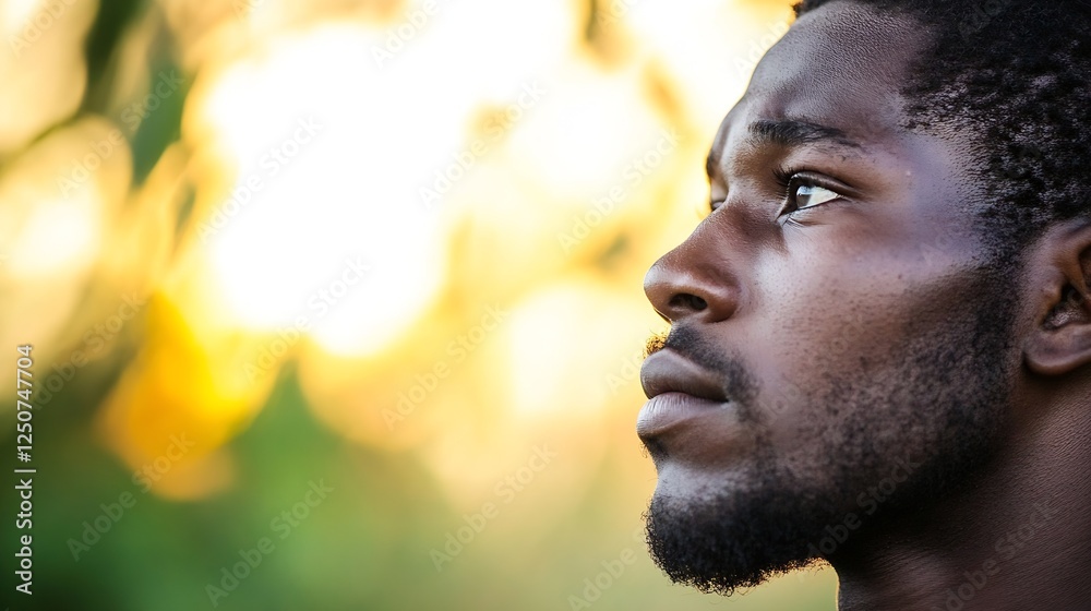 Poster profile of a thoughtful man gazing into the distance reflecting on life and dreams : generative ai