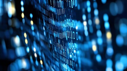 Glowing binary code streaming through digital space representing data management and technology : Generative AI