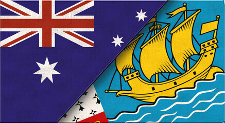 Two Flags Together Australian and Saint Pierre and Miquelon flags on fabric
