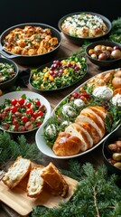 Holiday feast a lavish spread of delicious dishes on a rustic wooden table cozy atmosphere festive gathering