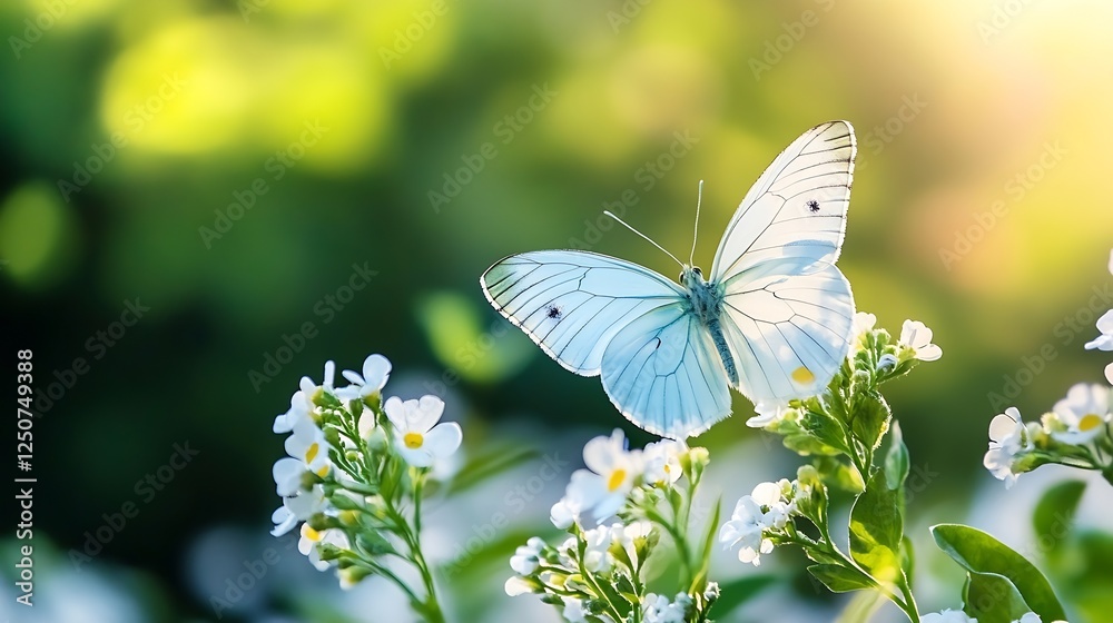 Poster beautiful butterfly perched on delicate flowers in a vibrant natural setting with soft sunlight : ge