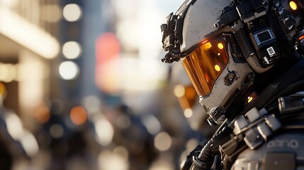 Futuristic Cyber Soldier in HighTech Armor with Urban Dystopian Background : Generative AI