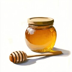 Honey jar with dipper, still life, studio shot, food photography, perfect for social media