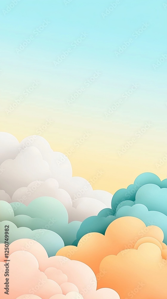 Wall mural spray cloud subtle, soft pastel clouds with light blue sky and gradient sunset horizon in a overhead