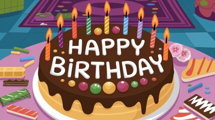 happy birthday wish design cake with candles