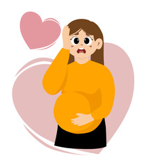 Pregnant woman is holding her belly gently. Pregnant woman, expectant mother, concept illustration in cute style. Health care, pregnancy