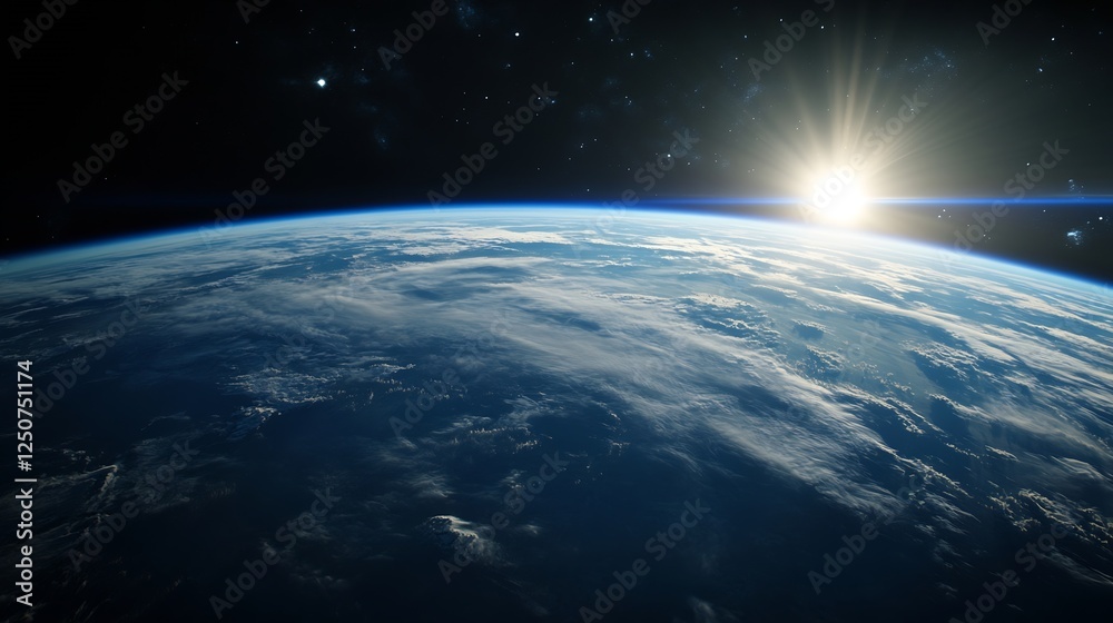 Aufkleber stunning view of earth from space at sunrise with bright light illuminating clouds and oceans : gene