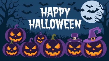 new happy Halloween design with pumpkin and bats background