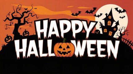 new happy Halloween design with pumpkin and bats background