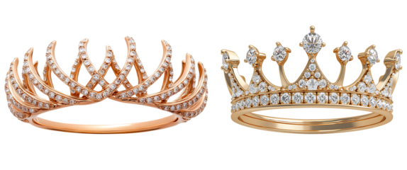 Two elegant crown rings with diamonds.  Perfect for royalty, luxury, or fairytale themes.
