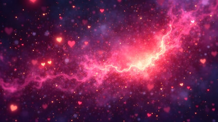 Fototapeta premium Hearts and stars shine amidst a swirling galaxy of pink, purple, and gold tones, creating a magical, otherworldly photo with a romantic touch