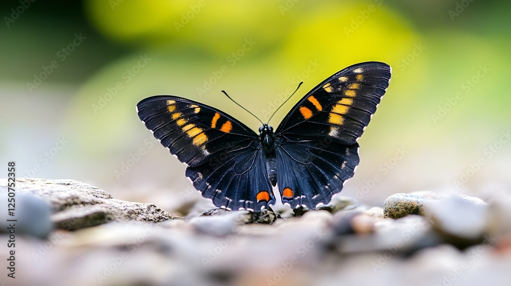 Poster stunning closeup of a vibrant butterfly resting on a rocky surface with blurred background : generat