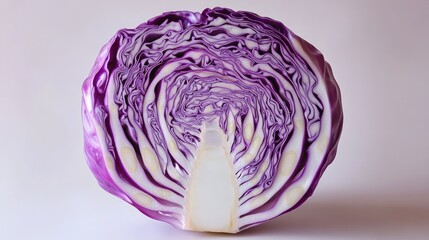 Obraz premium A visually striking composition of a cross-sectioned purple cabbage, highlighting its natural complexity.