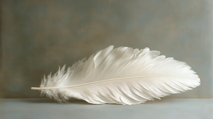 Obraz premium Delicate White Feather on a Pastel Background