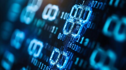 Detailed digital design of binary data displayed on a futuristic technology background : Generative AI