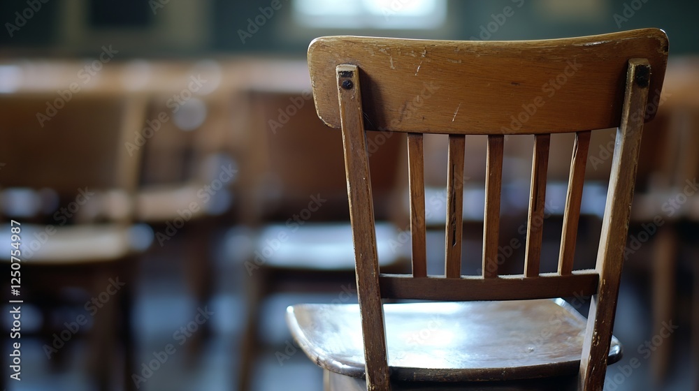 Aufkleber vintage wooden chair in empty classroom highlighting its rustic charm : generative ai