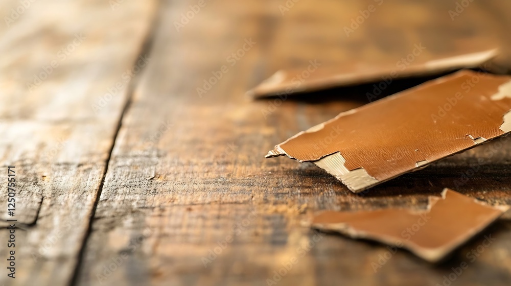 Aufkleber Close up view of weathered wood with paint chips revealing the rustic texture of an old table : Generative AI