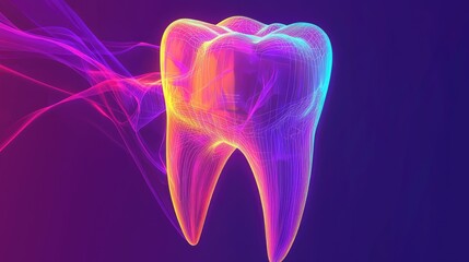 Vibrant Abstract Tooth Design with Neon Colors and Light Effects