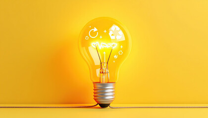 Glowing Lightbulb with Recycling and Sustainability Icons
