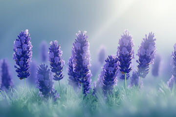 Obraz premium Lavender field bathed in morning sunlight