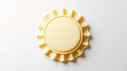 Vibrant badge in soft yellow hues, against white background