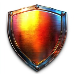 Vibrant badge with bold metallic shine, against white background