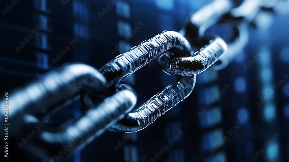 Poster CloseUp of Metallic Chain Links Ensuring Strong Connection and Security : Generative AI