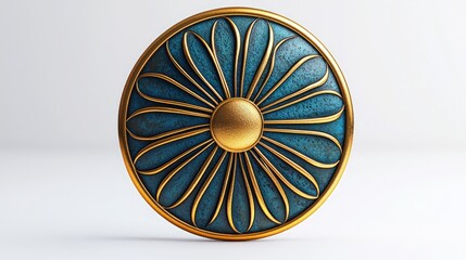 Vibrant badge with subtle gold accents, against white background