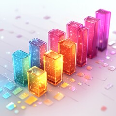 Vibrant bar graph with glowing effects, against white background