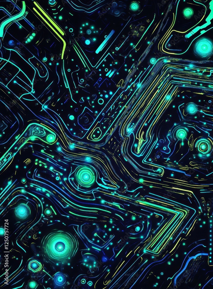 Poster Abstract digital art depicting glowing circuit lines and nodes.