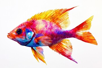 Vibrant fish silhouette in bold colors, against white background