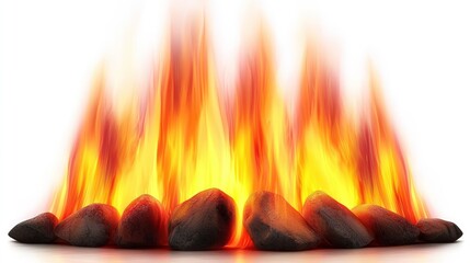 Vibrant flame with realistic texture, against white background