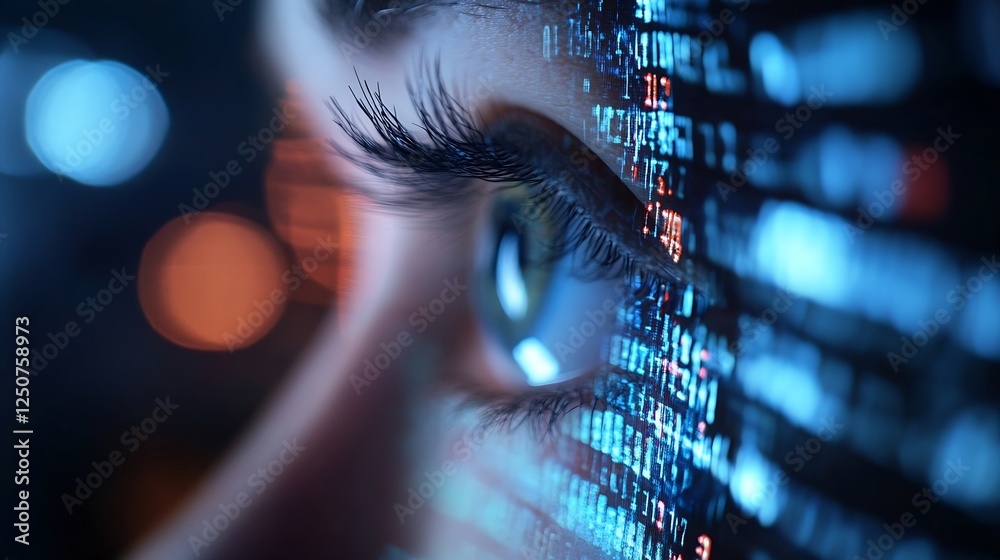 Aufkleber dramatic close up of a human eye surrounded by digital data and graphics : generative ai