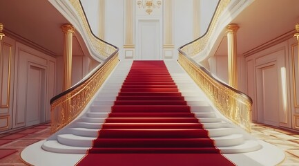Luxury red carpet staircase, elegant vip event palace, golden prestige exclusive success, glamorous celebrity premiere, festive entertainment celebration