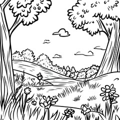 Fototapeta premium Nature Themed Coloring Page Simple Designs for Relaxation and Creativity