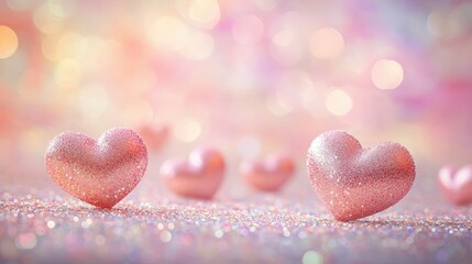 Obraz premium Sparkling hearts gently floating on a dreamy pastel surface, creating a warm and magical atmosphere.