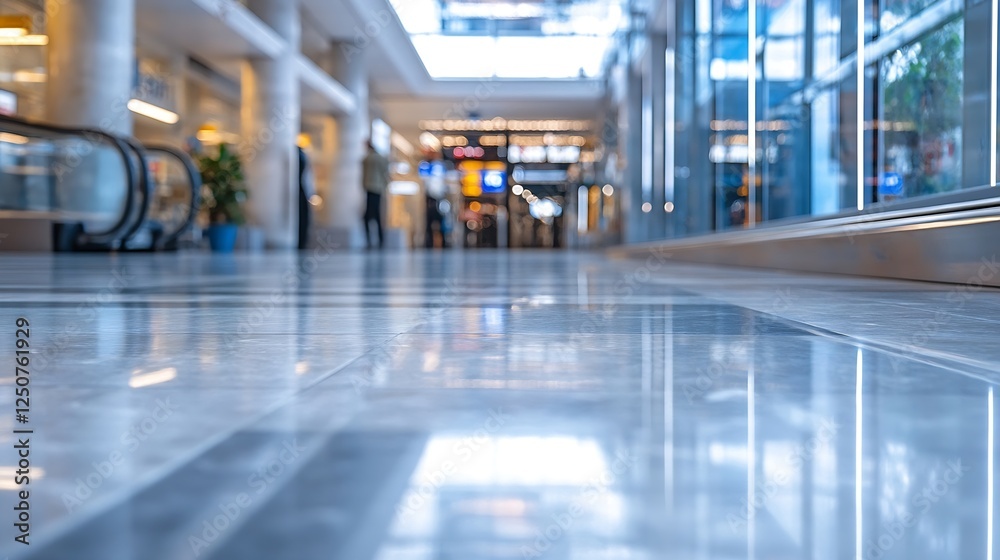 Poster Blurred View of a Busy Shopping Mall's Reflective Floor and Modern Architectural Design : Generative AI