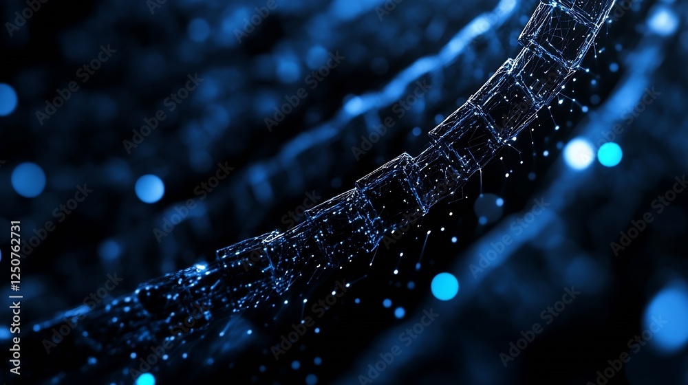 Leinwandbilder Abstract representation of digital data strands illuminated in deep blue colors creating a futuristic look : Generative AI