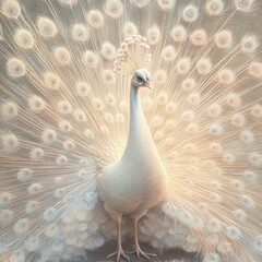Fototapeta premium Elegant White Peacock Displaying Its Majestic Feathers in Nature