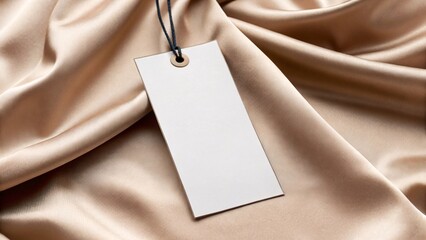 Glossy price tag elegantly displayed on a luxurious silk blouse showcasing a stylish price tag mockup design.