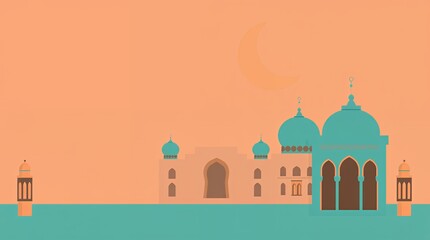 Serene Mosque at Sunset: A Minimalist Ramadan Illustration