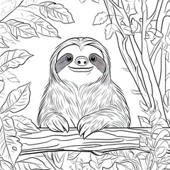 Obraz premium Adorable Sloth in Autumn Scene Simple Coloring Book Page