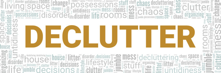 Declutter word cloud conceptual design isolated on white background. © Colored Lights