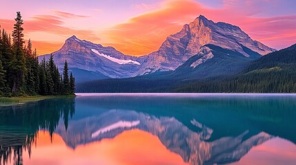 Sunrise Mountain Lake Landscape Illustration